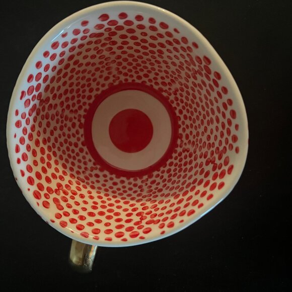CREATIVE CO-OP Artisan Look Stoneware Mug w/ Red Dots Design & Shiny Gold Handle - Picture 8 of 11